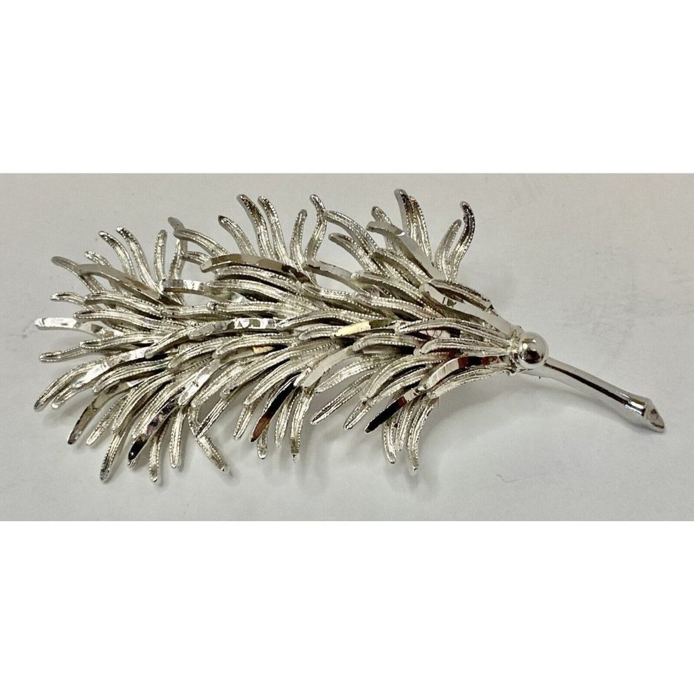 Vintage CORO Signed Silver Toned Feather Brooch 3.5” See All Pics